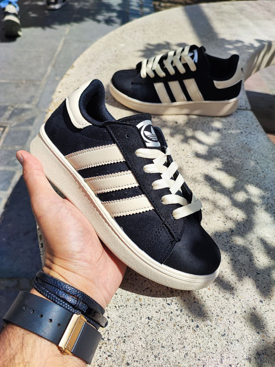 کفش اسپورت آدیداس کامپوس کرم مشکی کد 4022 Adidas Campus sports shoes, cream black, code 4022