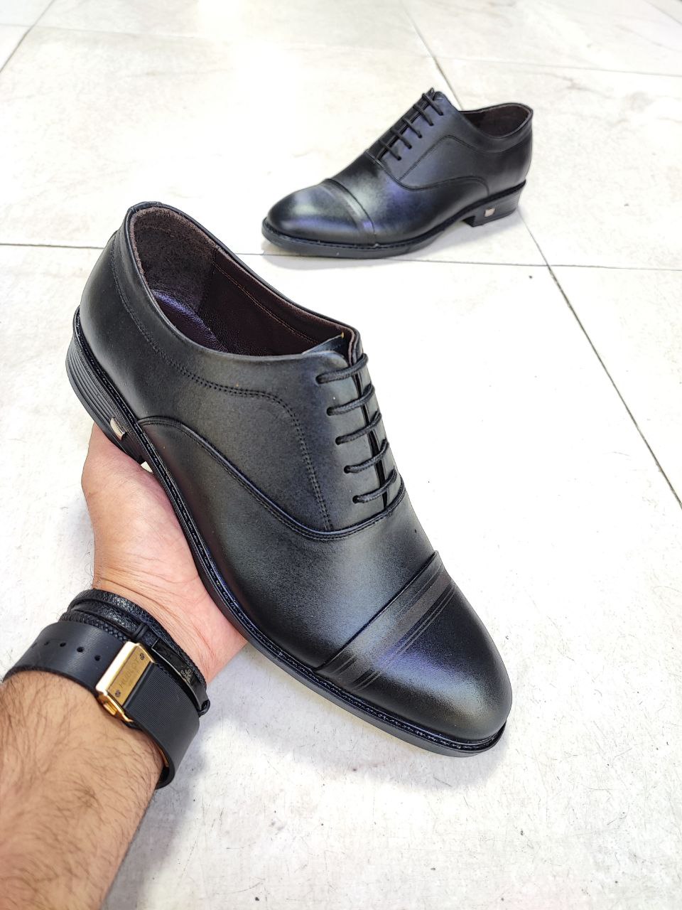 کفش مجلسی پرسنلی بندی تمام چرم طبیعی کد 2145