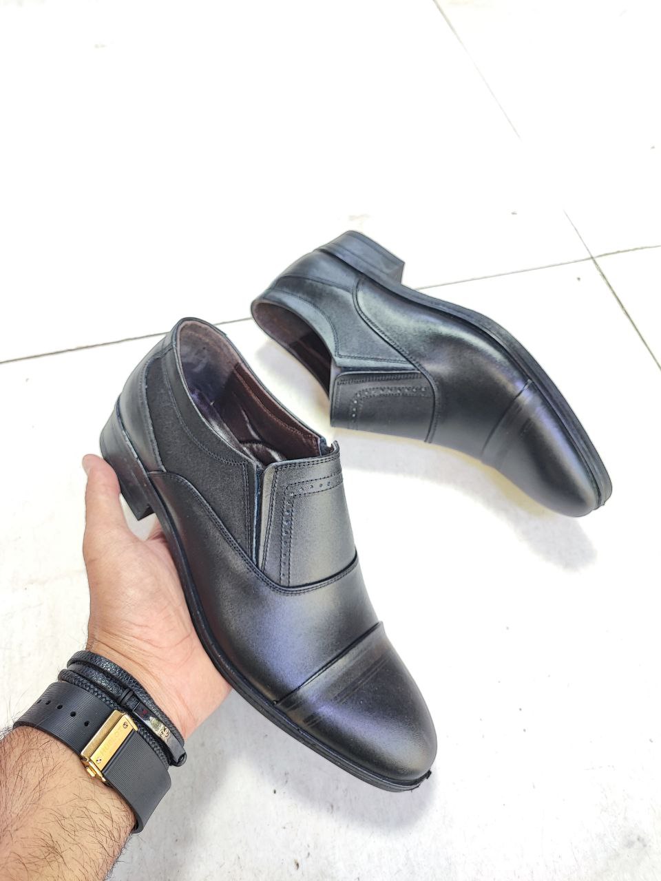 کفش مجلسی پرسنلی بندی تمام چرم طبیعی کد 2146